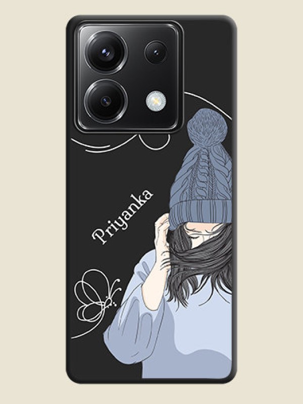Custom Girl With Blue Winter Outfiit Custom Text Design On Space Black Personalized Soft Matte Phone Covers - Poco X6 5G
