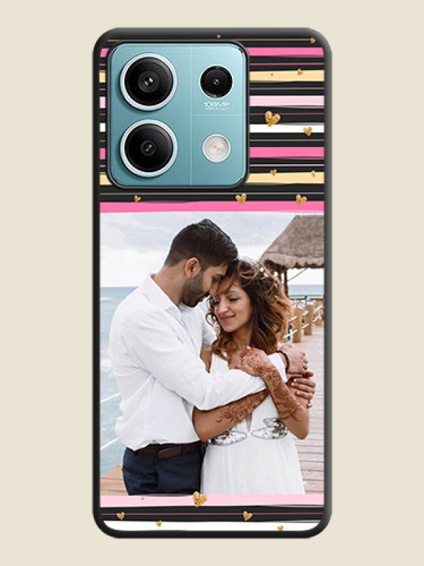 Custom Multicolor Lines and Golden Love Symbols Design - Photo on Space Black Soft Matte Mobile Cover - Poco X6 Neo 5G