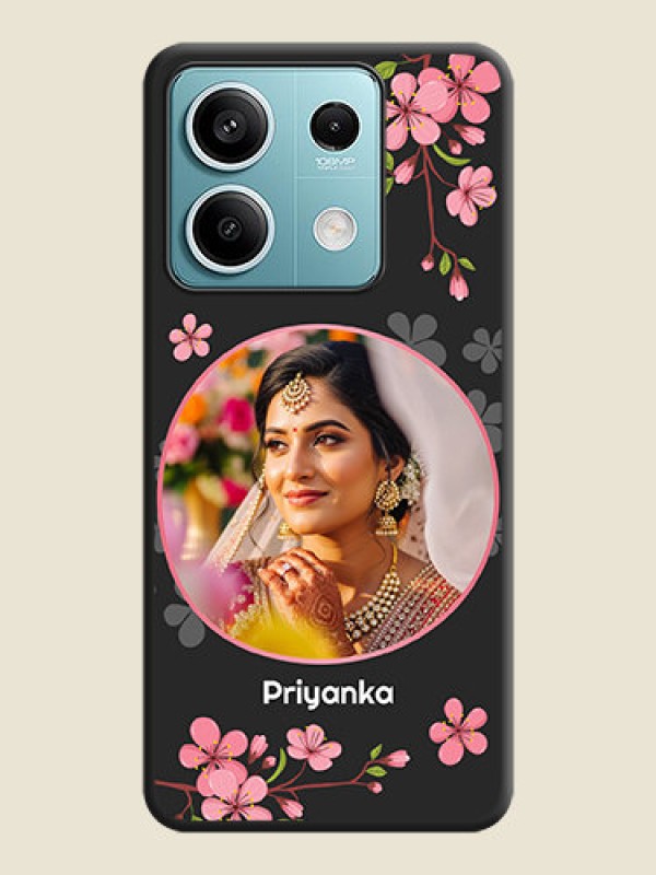 Custom Round Image with Pink Color Floral Design - Photo on Space Black Soft Matte Back Cover - Poco X6 Neo 5G