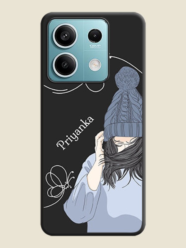 Custom Girl With Blue Winter Outfiit Custom Text Design On Space Black Personalized Soft Matte Phone Covers - Poco X6 Neo 5G