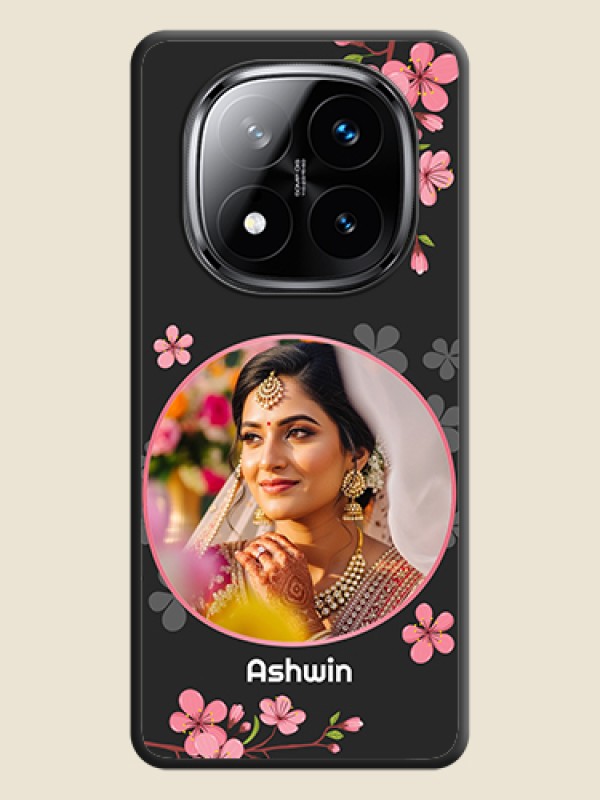 Custom Round Image with Pink Color Floral Design on Photo On Space Black Custom Soft Matte Mobile Back Cover - Poco X7 5G