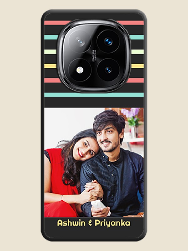 Custom Color Stripes with Photo and Text on Photo On Space Black Custom Soft Matte Mobile Back Cover - Poco X7 5G