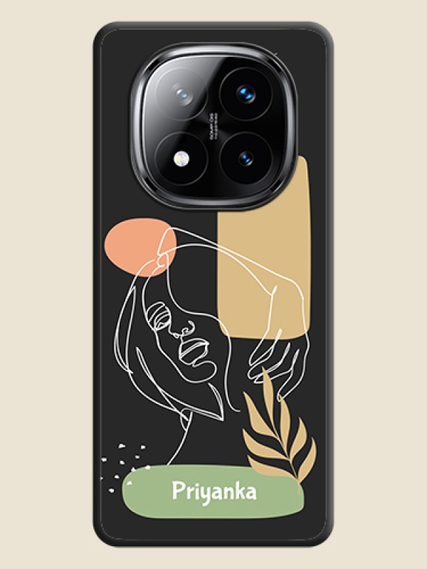 Custom Custom Text With Line Art Of Women & Leaves Design On Space Black Custom Soft Matte Mobile Back Cover - Poco X7 5G