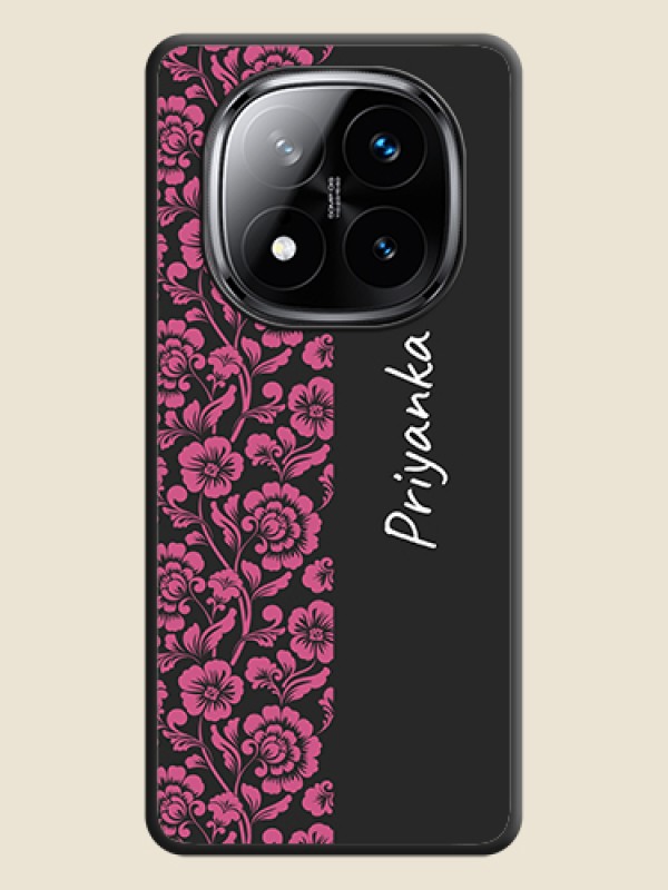 Custom Pink Floral Pattern Design With Custom Text On Space Black Custom Soft Matte Mobile Back Cover - Poco X7 5G