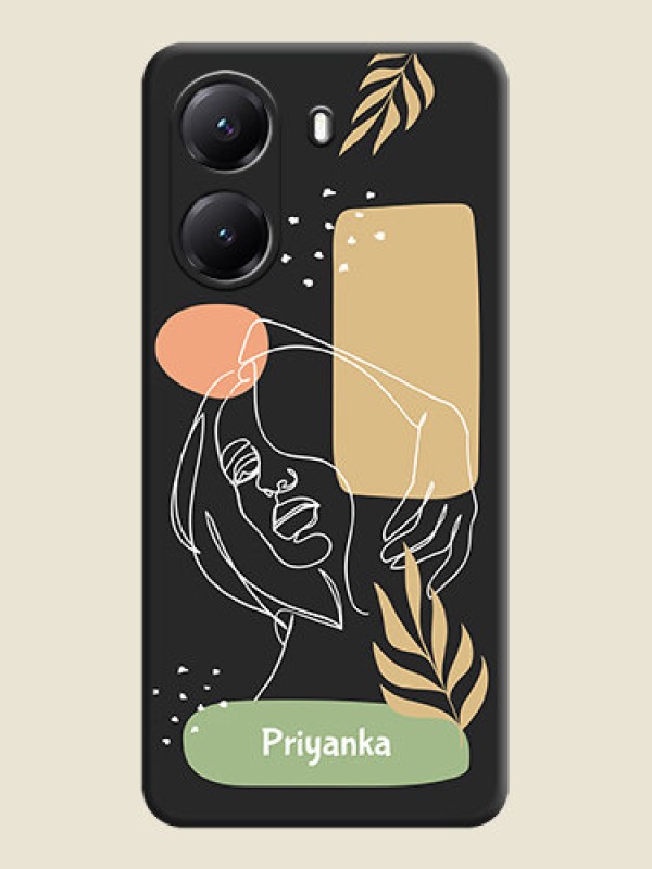 Custom Custom Text With Line Art Of Women & Leaves Design On Space Black Custom Soft Matte Mobile Back Cover - Poco X7 Pro 5G
