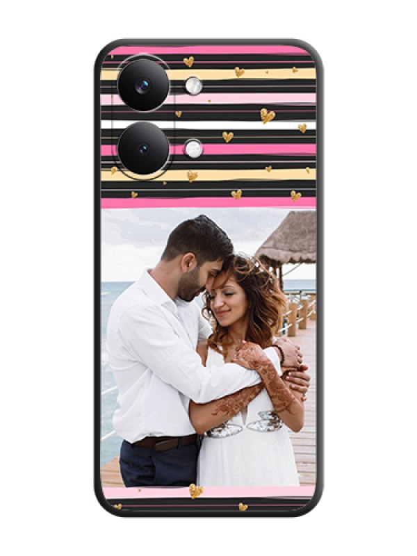 Custom Multicolor Lines and Golden Love Symbols Design on Photo On Space Black Custom Soft Matte Mobile Back Cover - Poco X8 Pro Max 5G