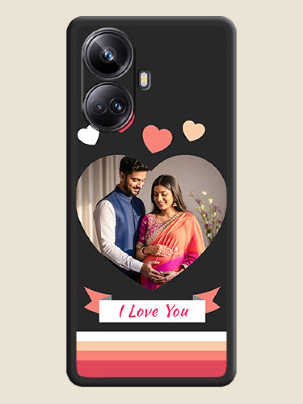Custom Love Shaped Photo with Colorful Stripes on Personalised Space Black Soft Matte Cases - Realme 10 Pro Plus 5G