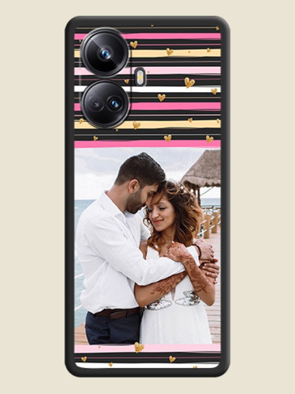 Custom Multicolor Lines and Golden Love Symbols Design on Photo on Space Black Soft Matte Mobile Cover - Realme 10 Pro Plus 5G