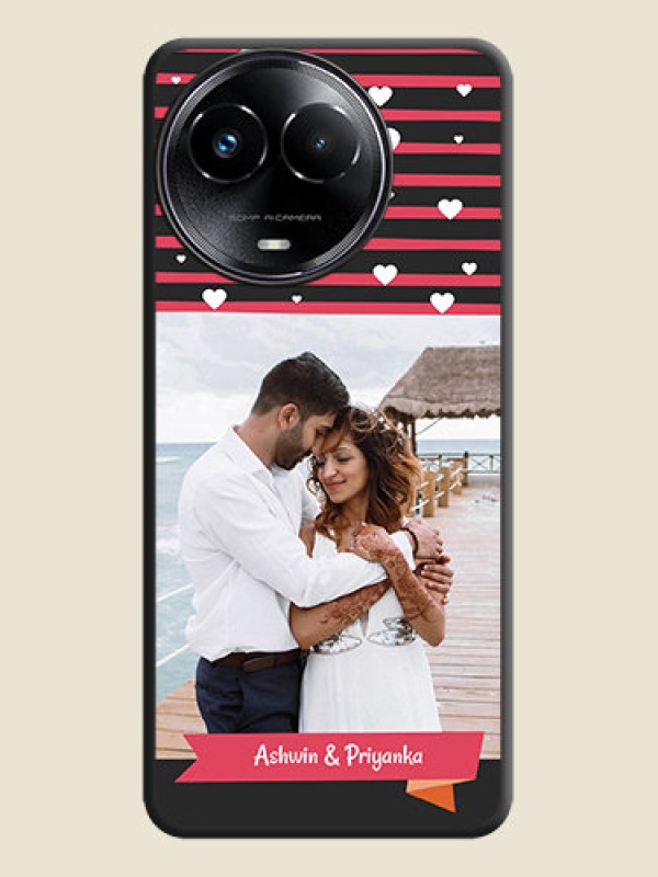 Custom White Color Love Symbols with Pink Lines Pattern On Space Black Custom Soft Matte Mobile Back Cover - Realme 11 5G