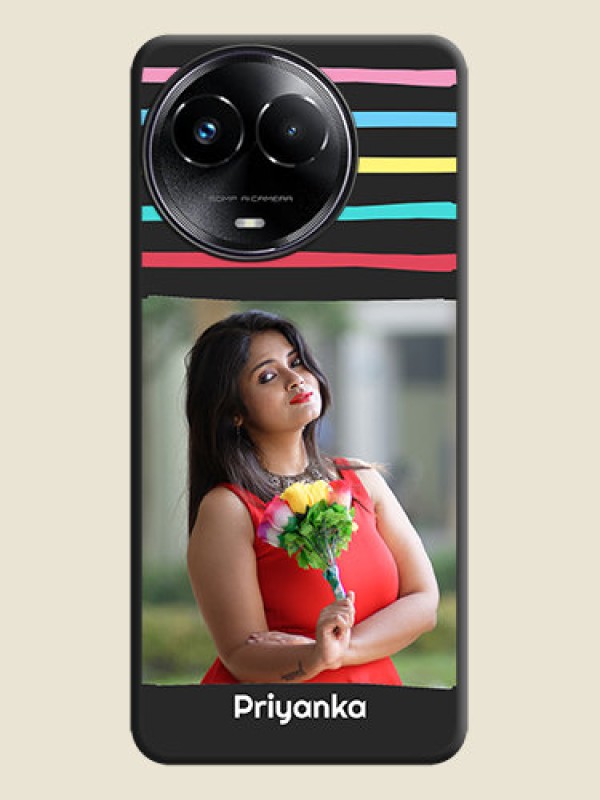 Custom Multicolor Lines with Image On Space Black Custom Soft Matte Mobile Back Cover - Realme 11 5G