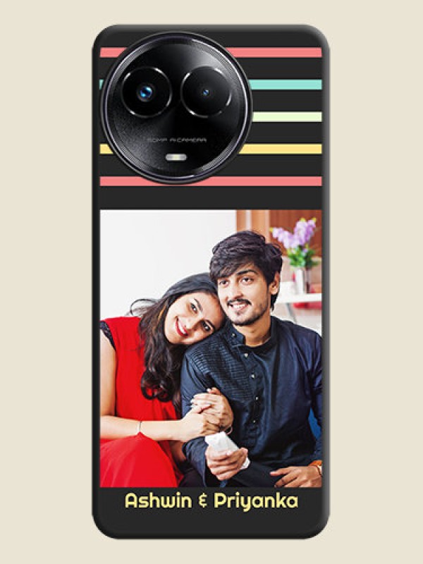 Custom Color Stripes with Photo and Text on Photo  On Space Black Custom Soft Matte Mobile Back Cover - Realme 11 5G