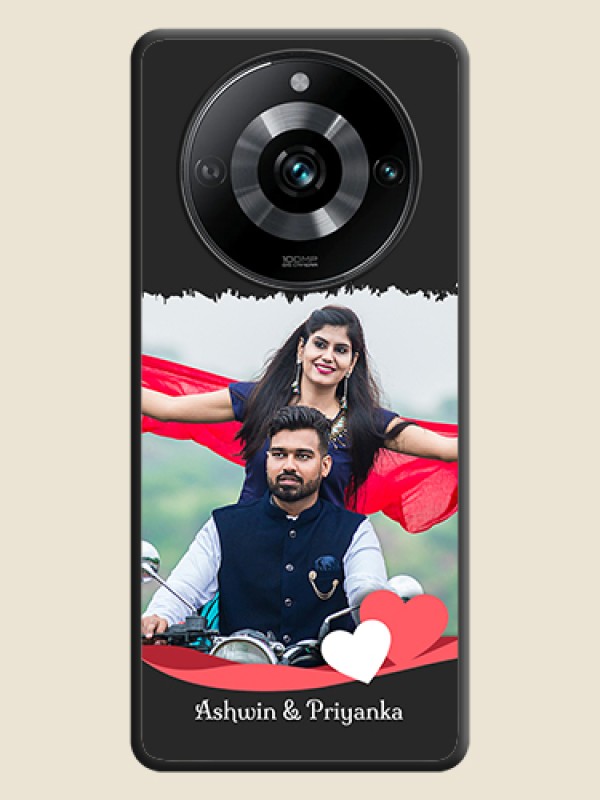 Custom Pink Color Love Shaped Ribbon Design with Text on Space Black Custom Soft Matte Phone Back Cover - Realme 11 Pro 5G