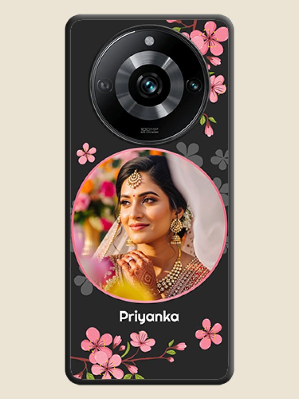 Custom Round Image with Pink Color Floral Design - Photo on Space Black Soft Matte Back Cover - Realme 11 Pro 5G