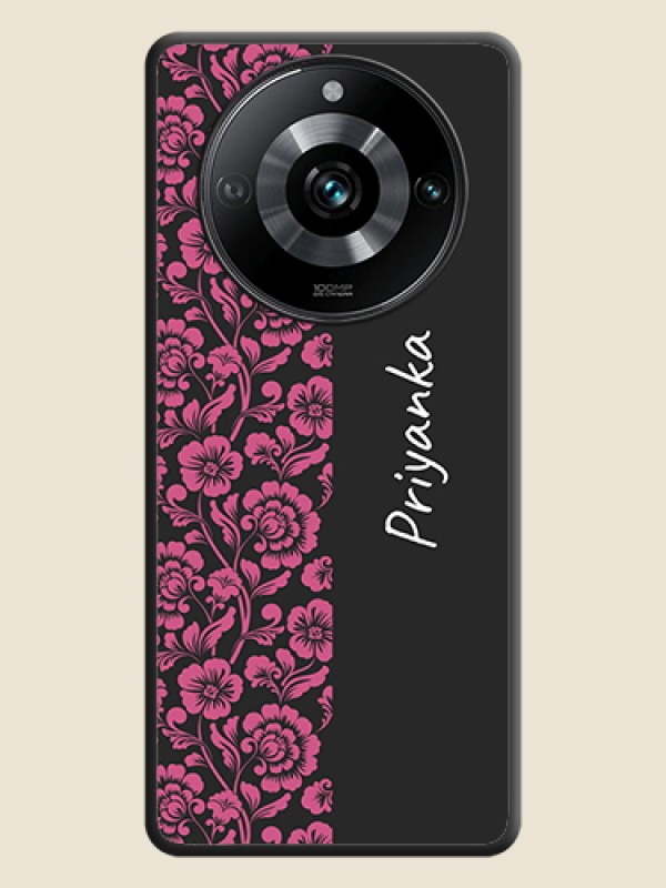 Custom Pink Floral Pattern Design With Custom Text On Space Black Personalized Soft Matte Phone Covers - Realme 11 Pro 5G