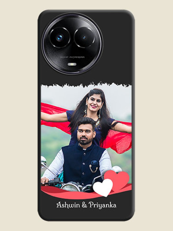 Custom Pin Color Love Shaped Ribbon Design with Text On Space Black Custom Soft Matte Mobile Back Cover - Realme 11X 5G