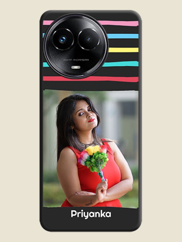 Custom Multicolor Lines with Image On Space Black Custom Soft Matte Mobile Back Cover - Realme 11X 5G