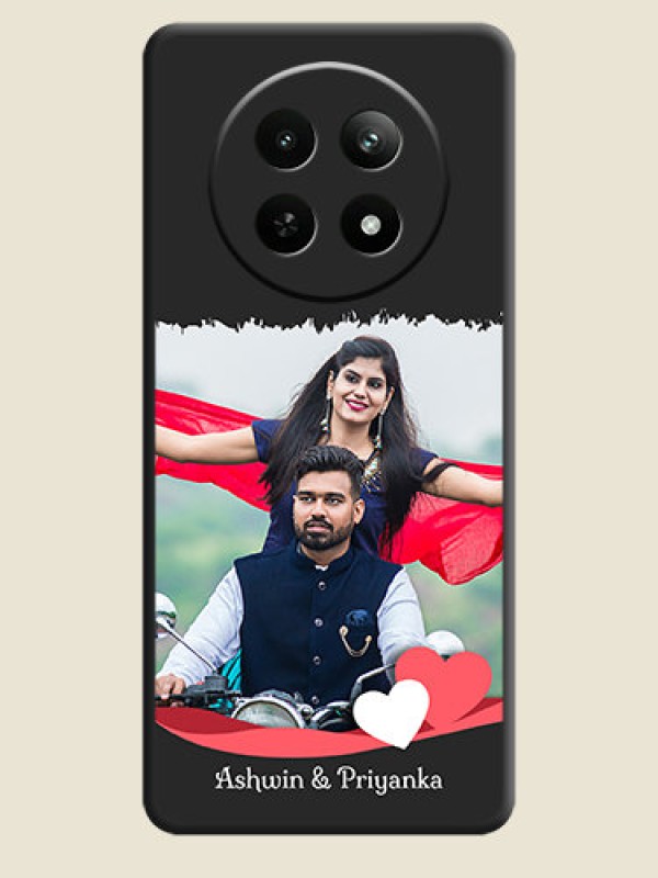 Custom Pink Color Love Shaped Ribbon Design with Text on Space Black Custom Soft Matte Phone Back Cover - Realme 12 5G