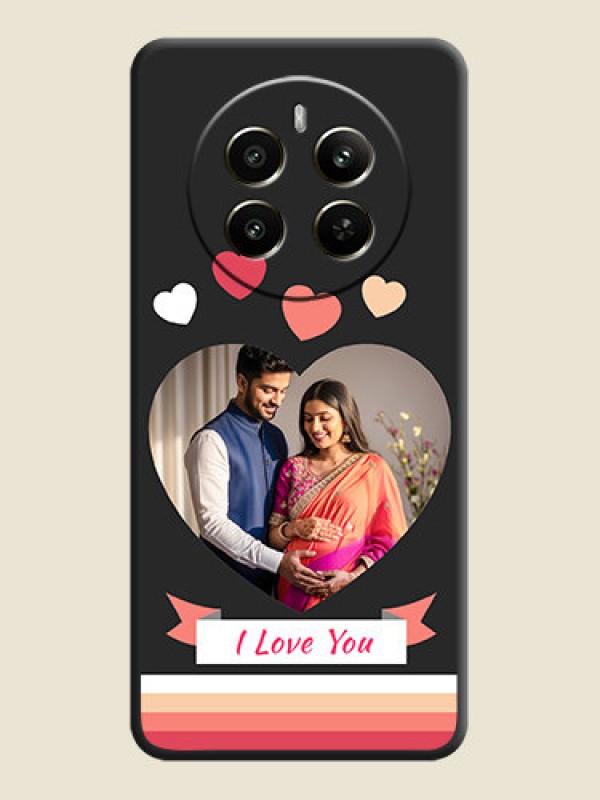 Custom Love Shaped Photo with Colorful Stripes on Personalised Space Black Soft Matte Cases - Realme 12 Plus 5G