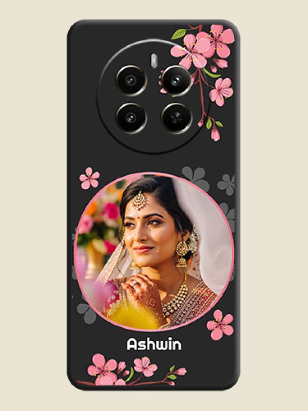 Custom Round Image with Pink Color Floral Design - Photo on Space Black Soft Matte Back Cover - Realme 12 Plus 5G