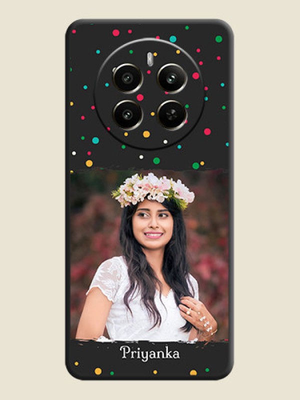 Custom Multicolor Dotted Pattern with Text on Space Black Custom Soft Matte Phone Back Cover - Realme 12 Plus 5G