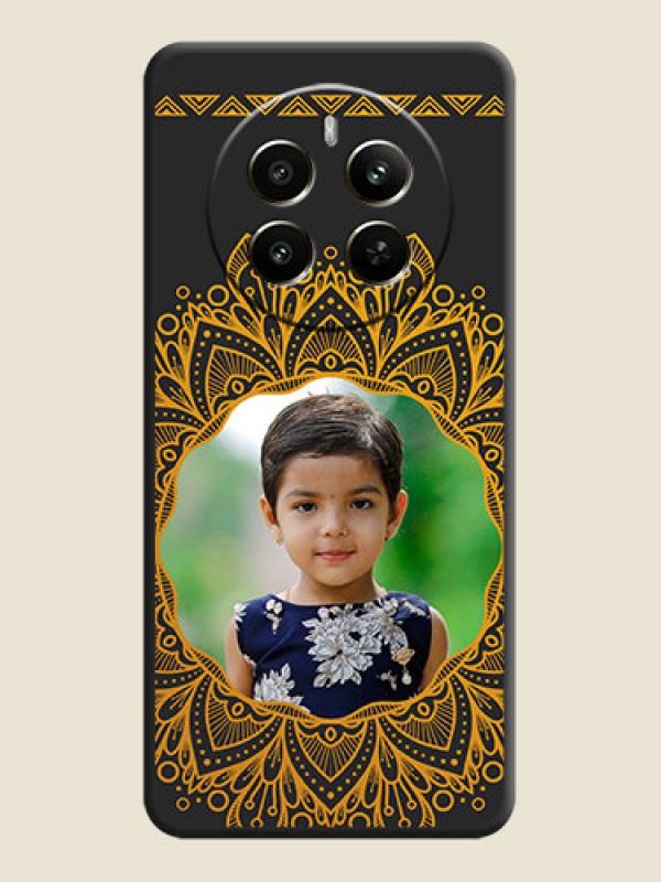 Custom Round Image with Floral Design - Photo on Space Black Soft Matte Mobile Cover - Realme 12 Plus 5G