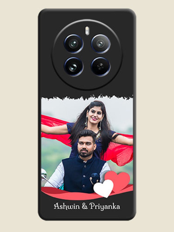 Custom Pink Color Love Shaped Ribbon Design with Text on Space Black Custom Soft Matte Phone Back Cover - Realme 12 Pro 5G