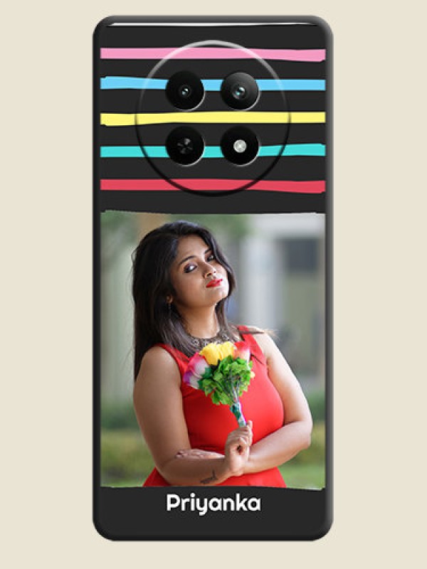 Custom Multicolor Lines with Image on Space Black Personalized Soft Matte Phone Covers - Realme 12X 5G