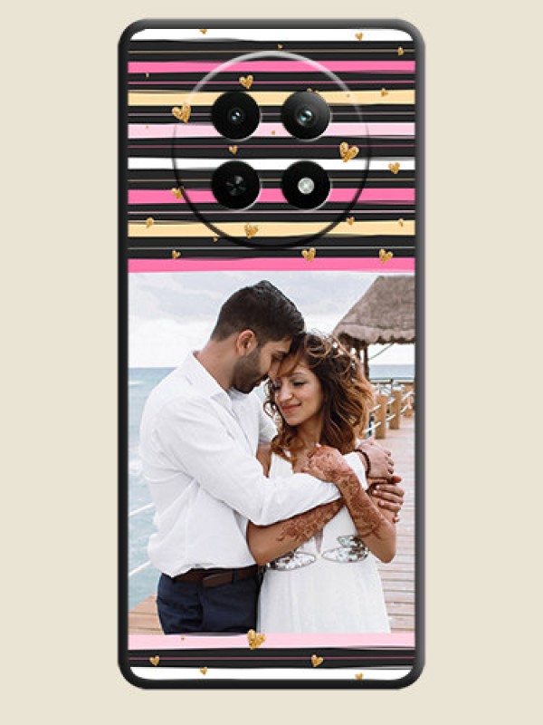 Custom Multicolor Lines and Golden Love Symbols Design on Photo On Space Black Custom Soft Matte Mobile Back Cover - Realme 13 5G