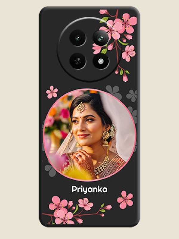 Custom Round Image with Pink Color Floral Design on Photo On Space Black Custom Soft Matte Mobile Back Cover - Realme 13 5G