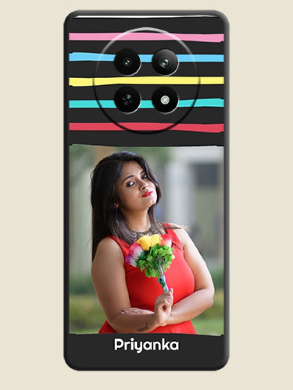 Custom Multicolor Lines with Image On Space Black Custom Soft Matte Mobile Back Cover - Realme 13 5G