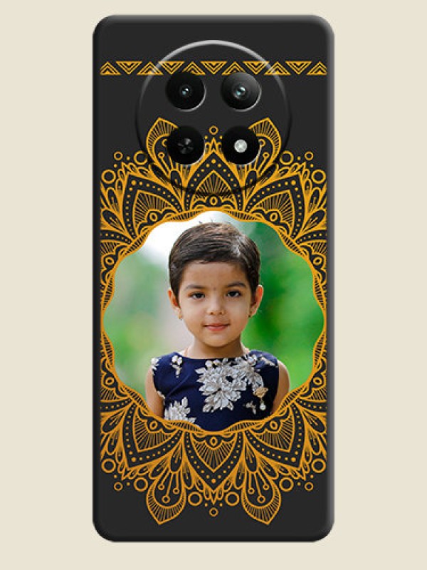 Custom Round Image with Floral Design On Space Black Custom Soft Matte Mobile Back Cover - Realme 13 5G