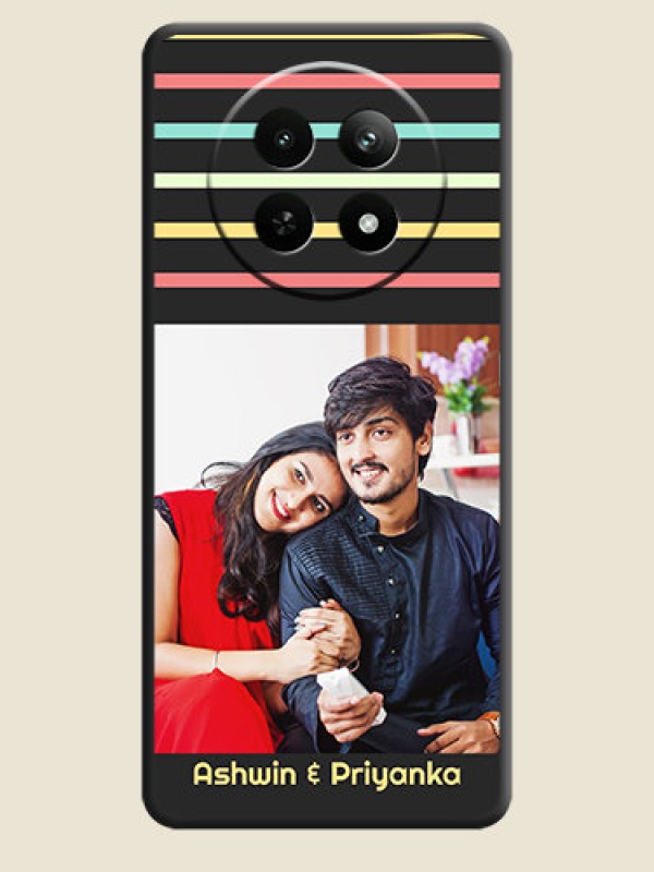 Custom Color Stripes with Photo and Text on Photo On Space Black Custom Soft Matte Mobile Back Cover - Realme 13 5G