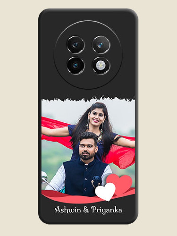Custom Pin Color Love Shaped Ribbon Design with Text On Space Black Custom Soft Matte Mobile Back Cover - Realme 13 Plus 5G