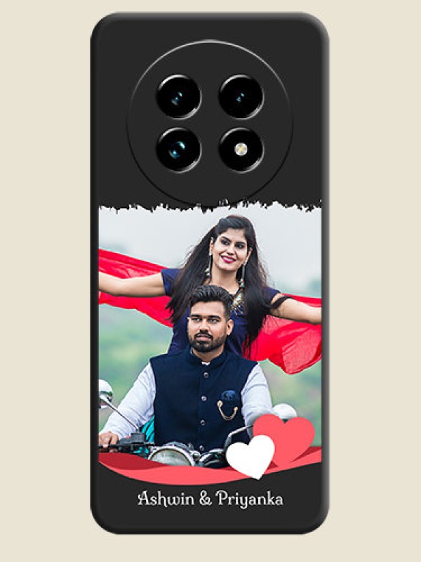 Custom Pin Color Love Shaped Ribbon Design with Text On Space Black Custom Soft Matte Mobile Back Cover - Realme 13 Pro Plus 5G