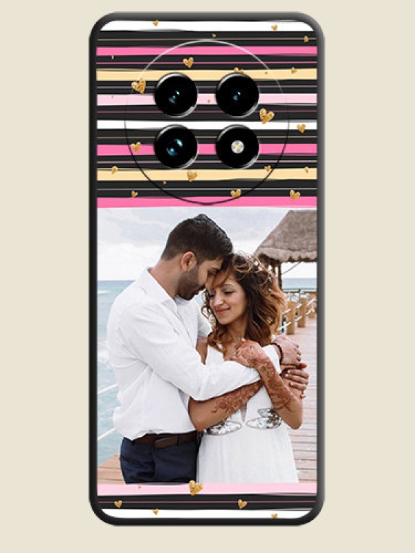 Custom Multicolor Lines and Golden Love Symbols Design on Photo On Space Black Custom Soft Matte Mobile Back Cover - Realme 13 Pro Plus 5G