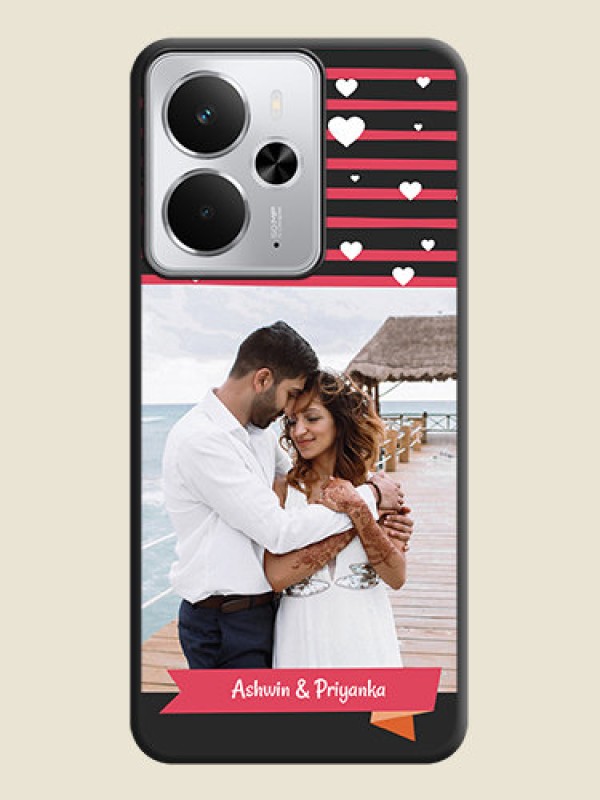 Custom White Color Love Symbols with Pink Lines Pattern On Space Black Custom Soft Matte Mobile Back Cover - Realme 14 5G