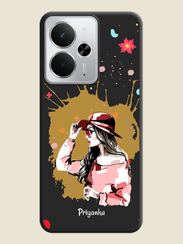Custom Mordern Lady With Color Splash Background With Custom Text On Space Black Custom Soft Matte Mobile Back Cover - Realme 14 5G