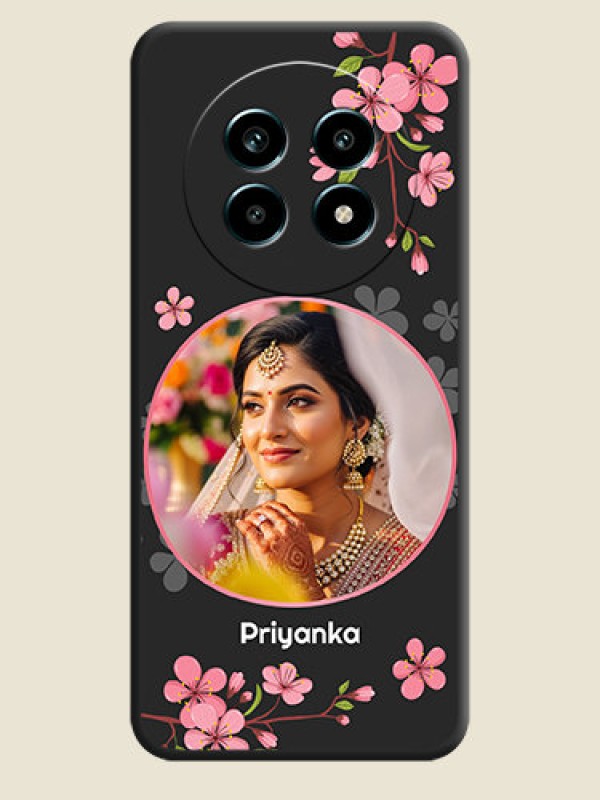 Custom Round Image with Pink Color Floral Design on Photo On Space Black Custom Soft Matte Mobile Back Cover - Realme 14 Pro Lite 5G