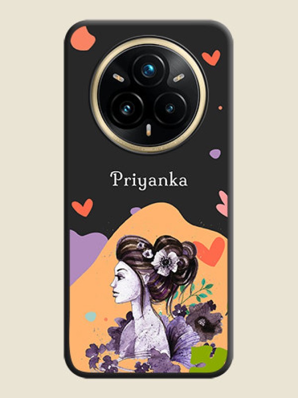 Custom Namecase For Her With Fancy Lady Image On Space Black Custom Soft Matte Mobile Back Cover - Realme 14 Pro Plus 5G