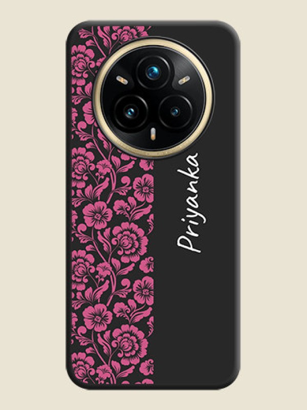 Custom Pink Floral Pattern Design With Custom Text On Space Black Custom Soft Matte Mobile Back Cover - Realme 14 Pro Plus 5G