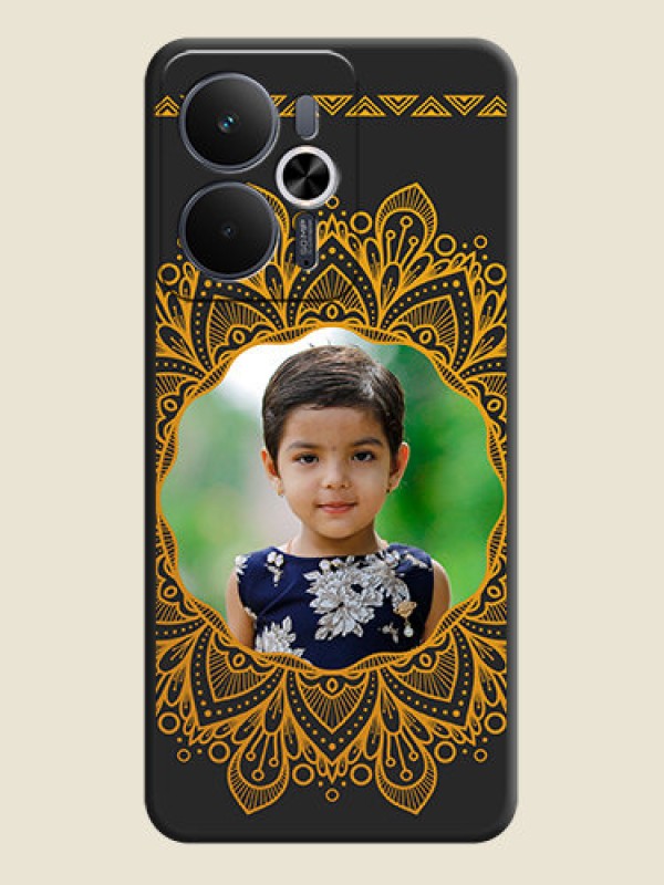 Custom Round Image with Floral Design On Space Black Custom Soft Matte Mobile Back Cover - Realme 14T 5G