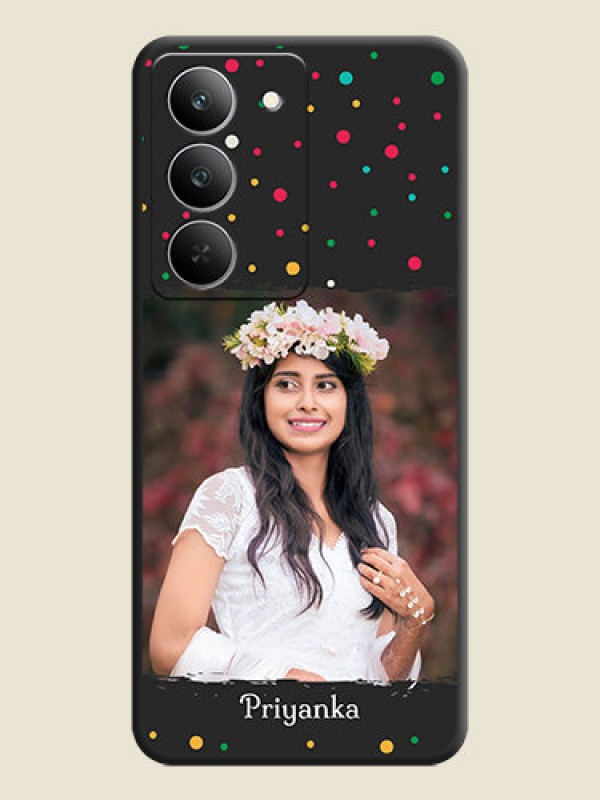 Custom Multicolor Dotted Pattern with Text On Space Black Custom Soft Matte Mobile Back Cover - Realme 14x 5G