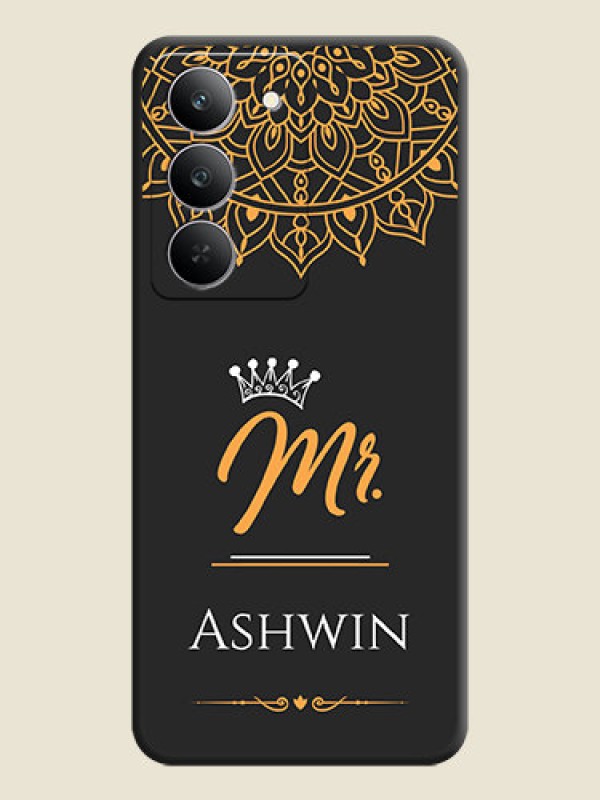 Custom Mr Name with Floral Design On Space Black Custom Soft Matte Mobile Back Cover - Realme 14x 5G