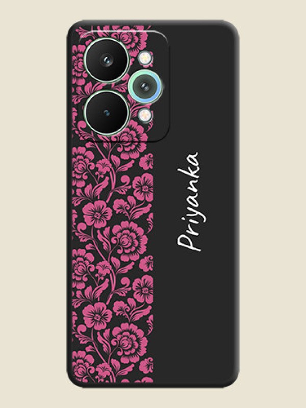 Custom Pink Floral Pattern Design With Custom Text On Space Black Custom Soft Matte Mobile Back Cover - Realme 15 5G