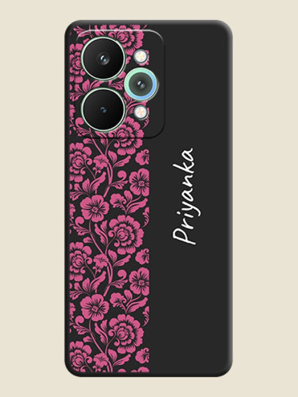 Custom Pink Floral Pattern Design With Custom Text On Space Black Custom Soft Matte Mobile Back Cover - Realme 15 Pro 5G