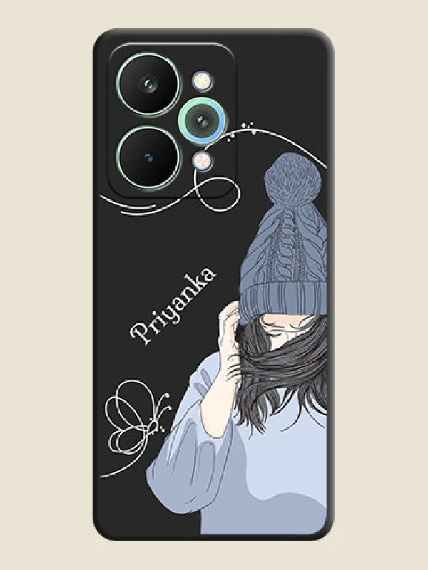 Custom Girl With Blue Winter Outfiit Custom Text Design On Space Black Custom Soft Matte Mobile Back Cover - Realme 15 Pro 5G