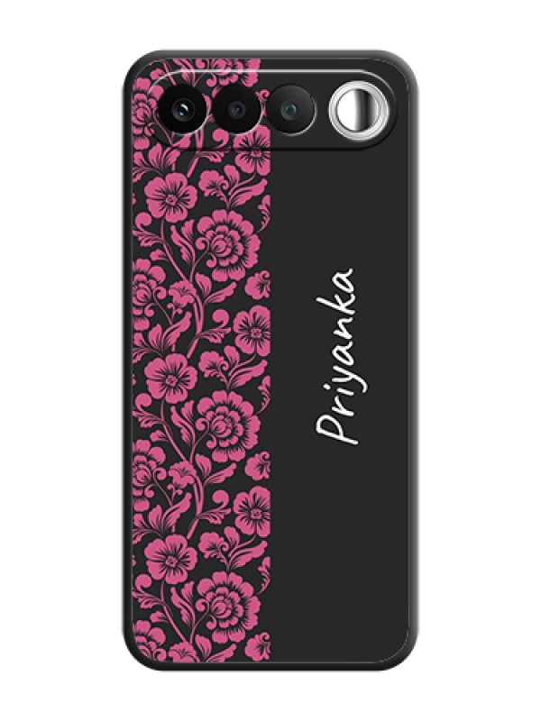 Custom Pink Floral Pattern Design With Custom Text On Space Black Custom Soft Matte Mobile Back Cover - Realme 16 5G