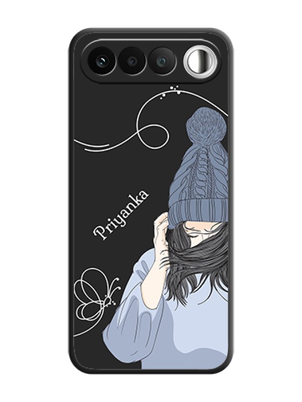 Custom Girl With Blue Winter Outfiit Custom Text Design On Space Black Custom Soft Matte Mobile Back Cover - Realme 16 5G