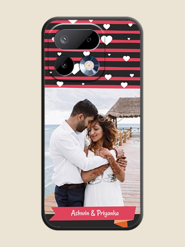 Custom White Color Love Symbols with Pink Lines Pattern On Space Black Custom Soft Matte Mobile Back Cover - Realme 16 Pro 5G