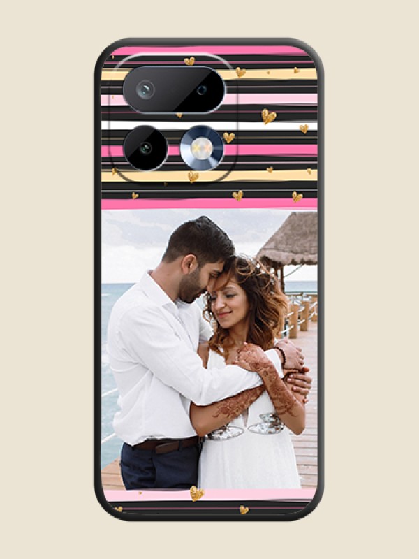 Custom Multicolor Lines and Golden Love Symbols Design on Photo On Space Black Custom Soft Matte Mobile Back Cover - Realme 16 Pro 5G